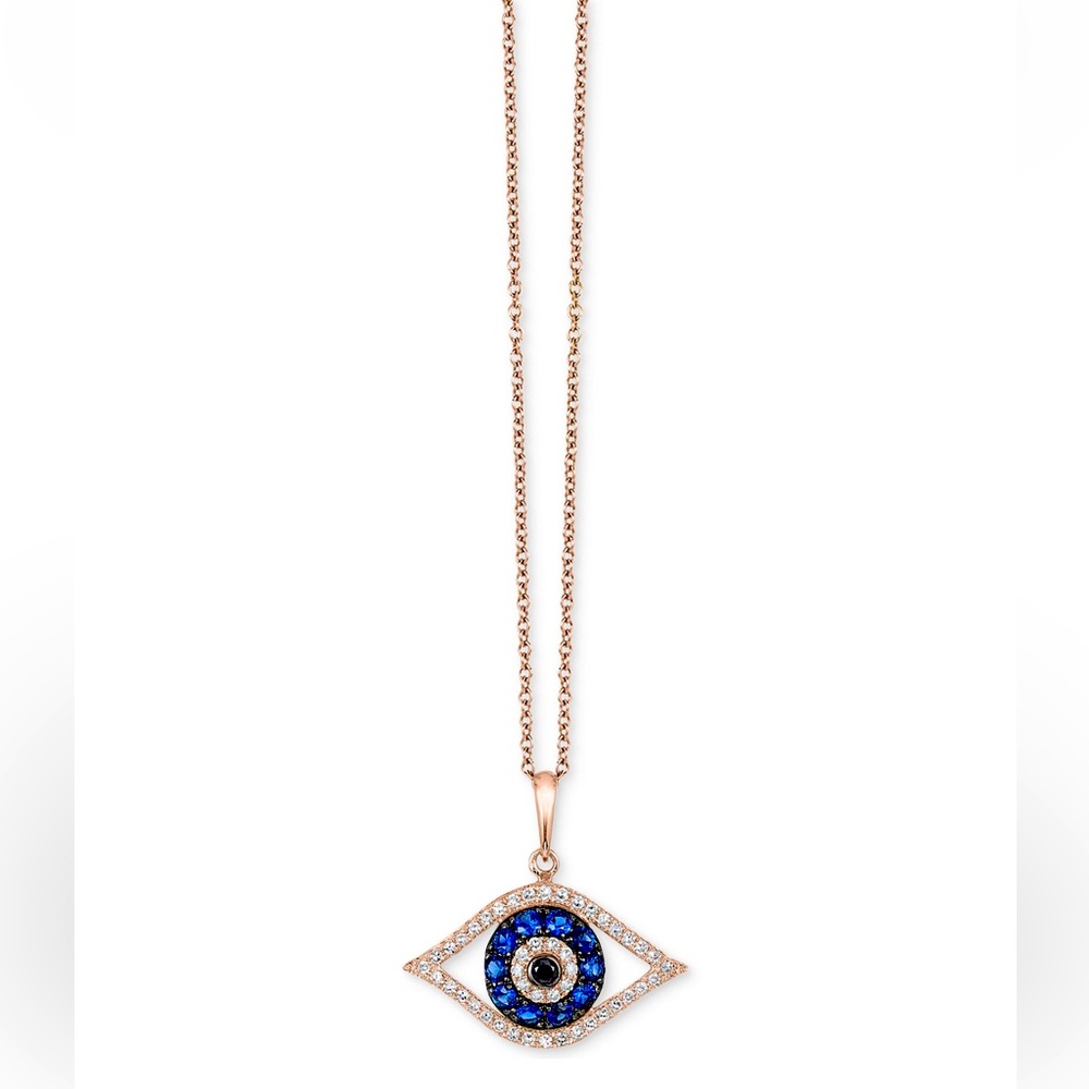 EFFY 14K Rose Gold, Diamond & Blue Sapphire Evil Eye Pendant Necklace